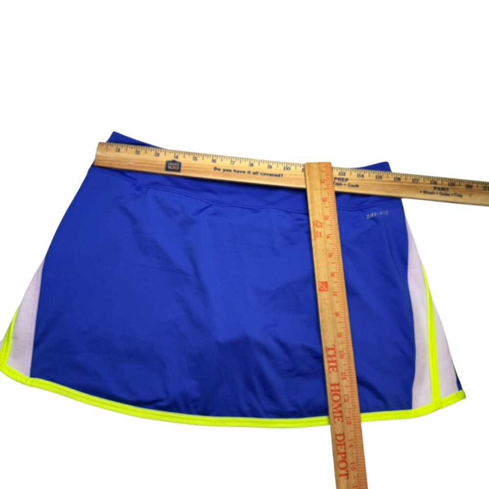 Nike Dri-Fit Tennis Skirt Skort Royal Blue Neon Volt Yellow Mesh Trim Size L - Picture 5 of 9